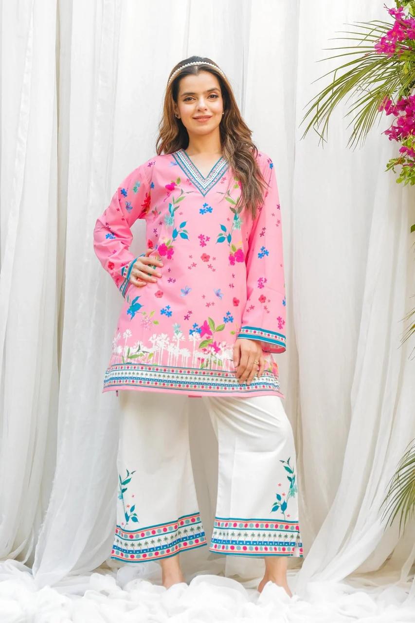 2Pc Suit Beautiful Digital Print Shirt With Digital Print Bell Bottom